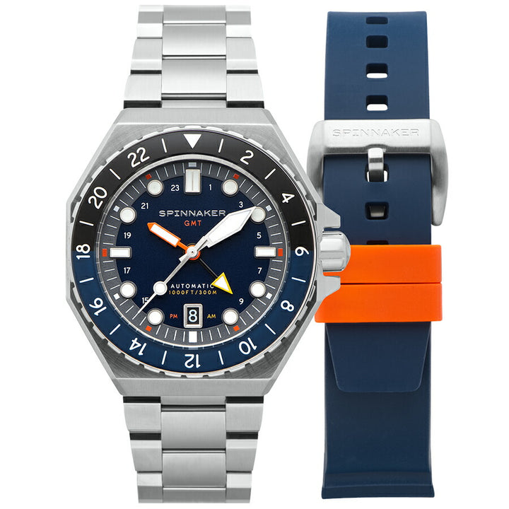 スピニカー DUMAS デュマ GMT SP-5119-22 メンズ 機械式 自動巻き 30気圧防水 蓄光 ネイビーダイヤル 替えバント付き