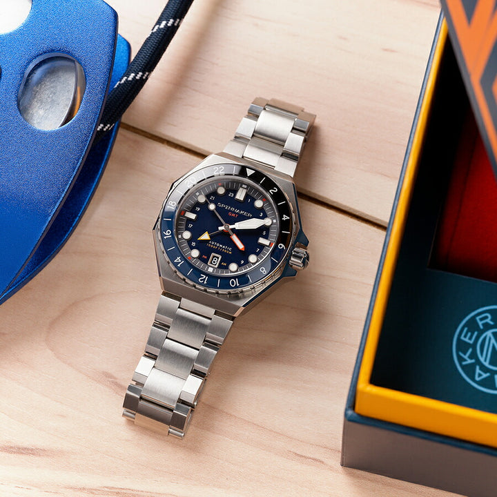 スピニカー DUMAS デュマ GMT SP-5119-22 メンズ 機械式 自動巻き 30気圧防水 蓄光 ネイビーダイヤル 替えバント付き