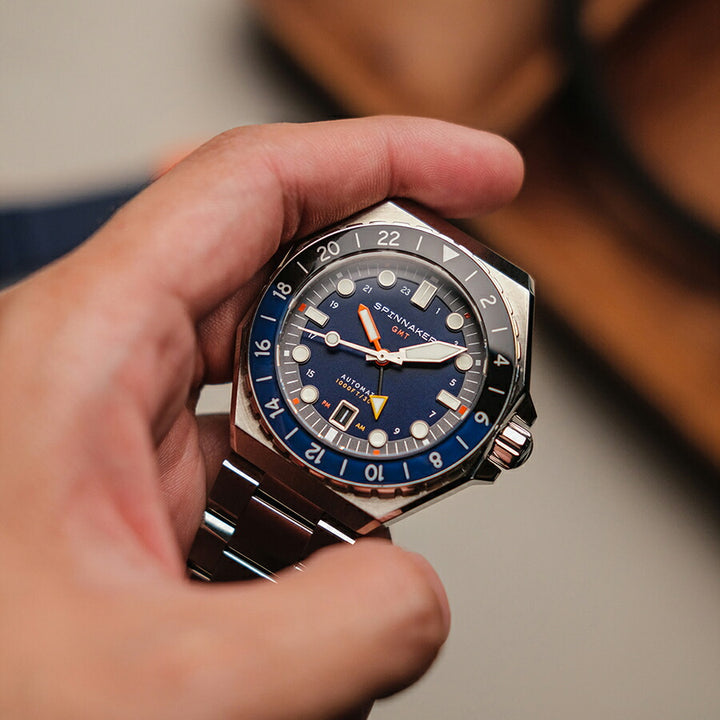 スピニカー DUMAS デュマ GMT SP-5119-22 メンズ 機械式 自動巻き 30気圧防水 蓄光 ネイビーダイヤル 替えバント付き