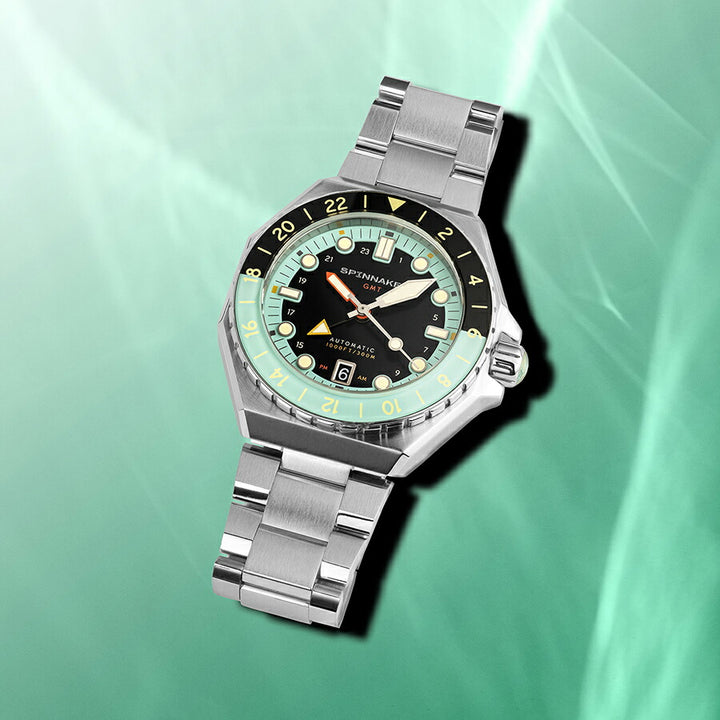スピニカー DUMAS デュマ GMT SP-5119-33 メンズ 機械式 自動巻き 30気圧防水 蓄光 ブラック グリーン 替えバント付き