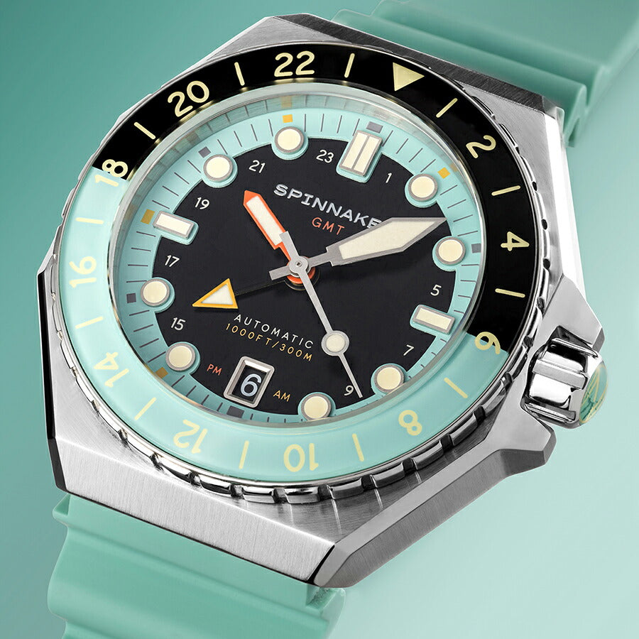 スピニカー DUMAS デュマ GMT SP-5119-33 メンズ 機械式 自動巻き 30気圧防水 蓄光 ブラック グリーン 替えバント付き