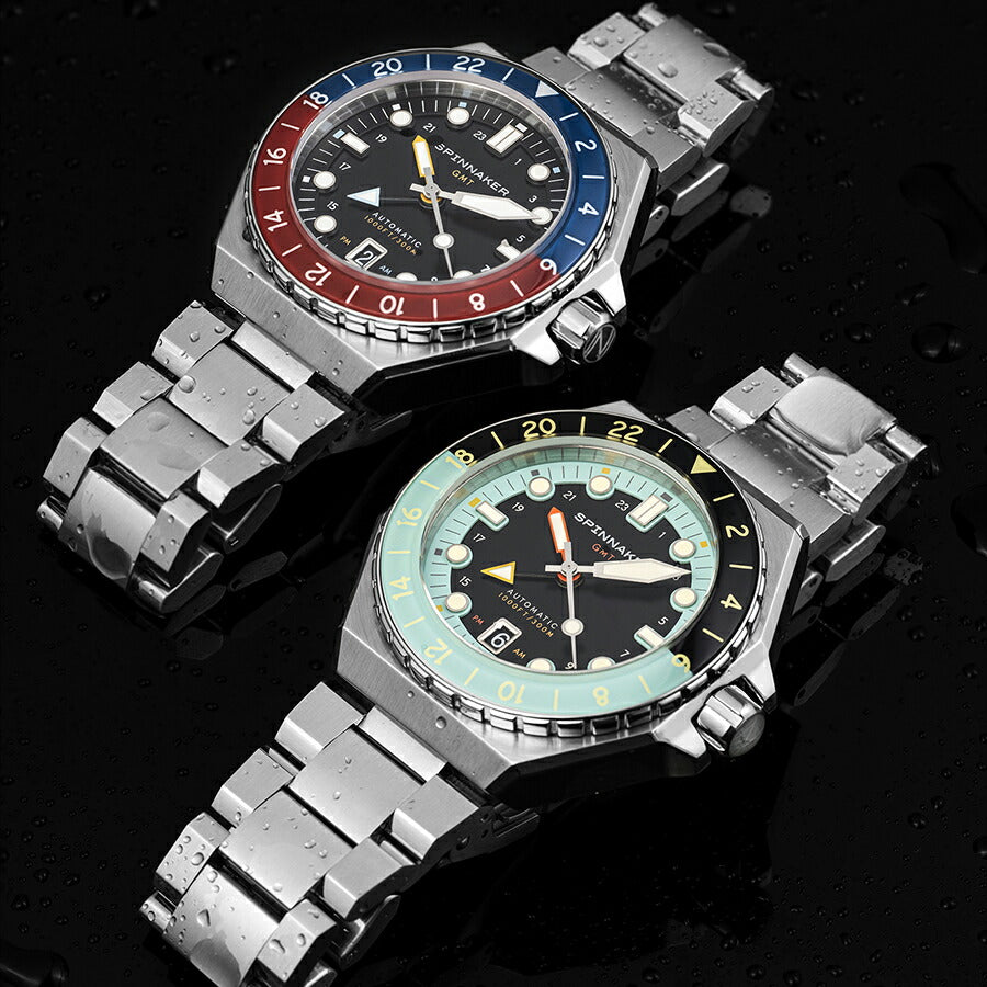 スピニカー DUMAS デュマ GMT SP-5119-33 メンズ 機械式 自動巻き 30気圧防水 蓄光 ブラック グリーン 替えバント付き