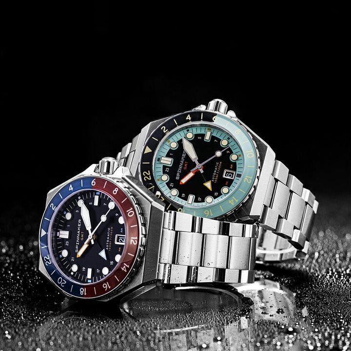 スピニカー DUMAS デュマ GMT SP-5119-33 メンズ 機械式 自動巻き 30気圧防水 蓄光 ブラック グリーン 替えバント付き