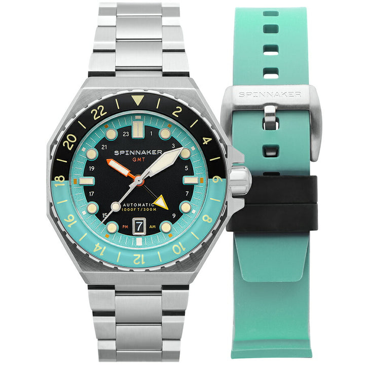 スピニカー DUMAS デュマ GMT SP-5119-33 メンズ 機械式 自動巻き 30気圧防水 蓄光 ブラック グリーン 替えバント付き