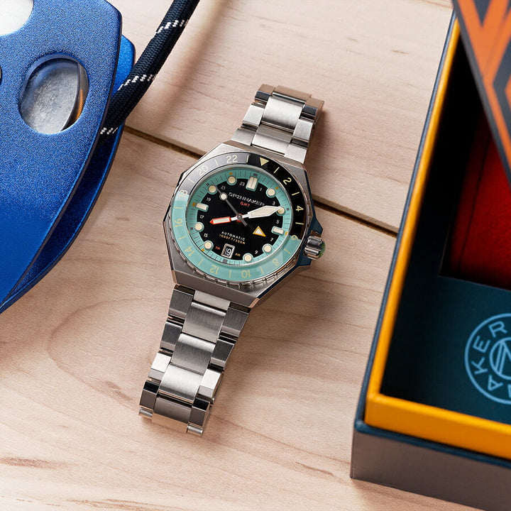 スピニカー DUMAS デュマ GMT SP-5119-33 メンズ 機械式 自動巻き 30気圧防水 蓄光 ブラック グリーン 替えバント付き