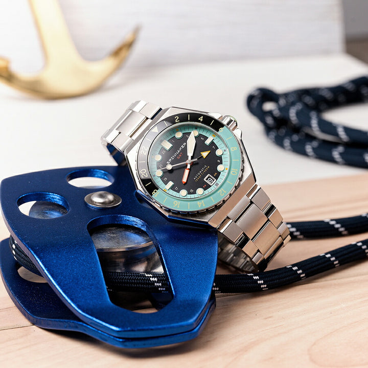 スピニカー DUMAS デュマ GMT SP-5119-33 メンズ 機械式 自動巻き 30気圧防水 蓄光 ブラック グリーン 替えバント付き