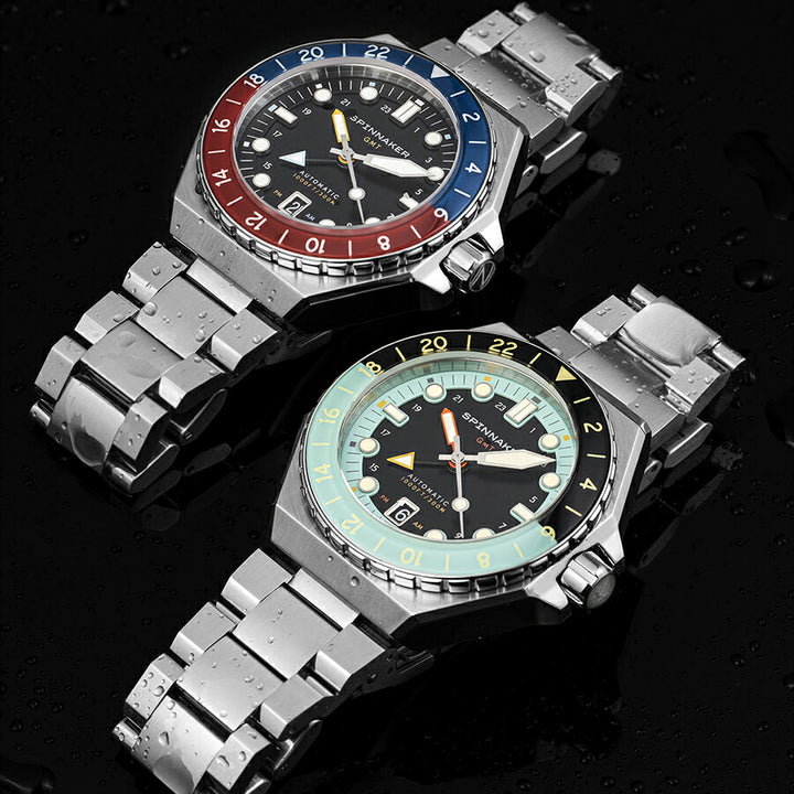 スピニカー DUMAS デュマ GMT SP-5119-44 メンズ 機械式 自動巻き 30気圧防水 蓄光 ブラックダイヤル 替えバント付き