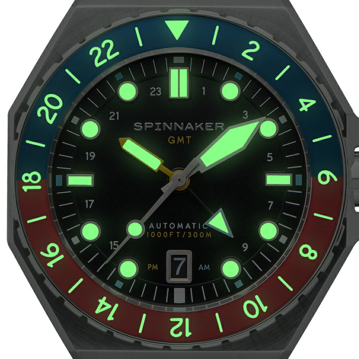 スピニカー DUMAS デュマ GMT SP-5119-44 メンズ 機械式 自動巻き 30気圧防水 蓄光 ブラックダイヤル 替えバント付き