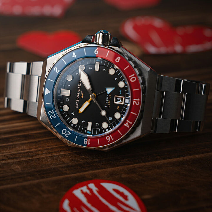 スピニカー DUMAS デュマ GMT SP-5119-44 メンズ 機械式 自動巻き 30気圧防水 蓄光 ブラックダイヤル 替えバント付き