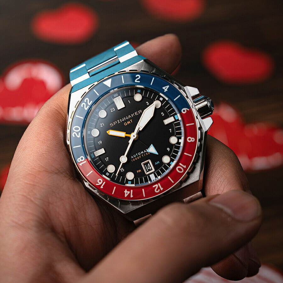 スピニカー DUMAS デュマ GMT SP-5119-44 メンズ 機械式 自動巻き 30気圧防水 蓄光 ブラックダイヤル 替えバント付き