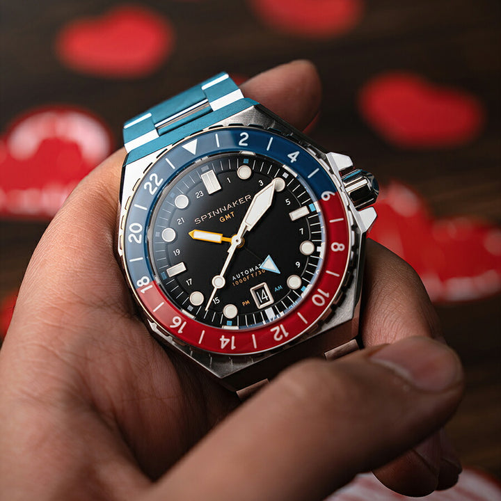 スピニカー DUMAS デュマ GMT SP-5119-44 メンズ 機械式 自動巻き 30気圧防水 蓄光 ブラックダイヤル 替えバント付き