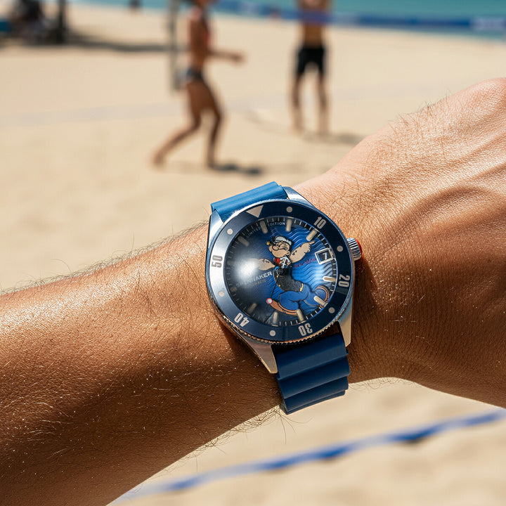 スピニカー チャレンジャー ポパイ コラボレーション 限定モデル アンカーアームズ SP-5163-02 メンズ メカニカル 自動巻 蓄光 ブルー 樹脂バンド
