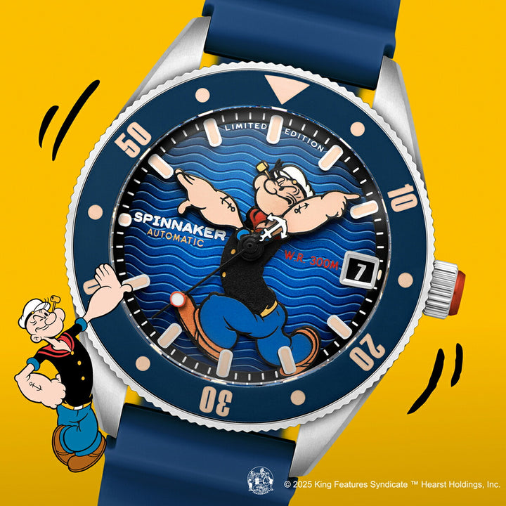 スピニカー チャレンジャー ポパイ コラボレーション 限定モデル アンカーアームズ SP-5163-02 メンズ メカニカル 自動巻 蓄光 ブルー 樹脂バンド