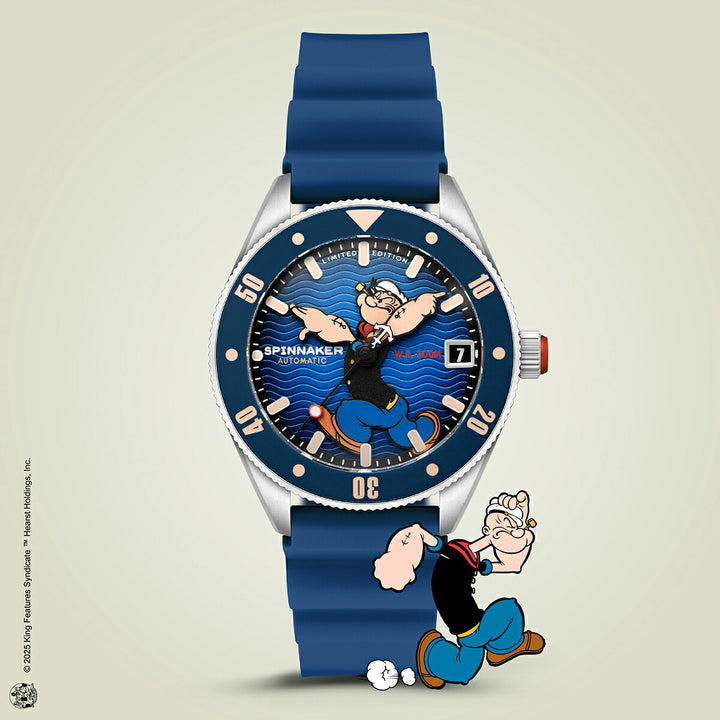 スピニカー チャレンジャー ポパイ コラボレーション 限定モデル アンカーアームズ SP-5163-02 メンズ メカニカル 自動巻 蓄光 ブルー 樹脂バンド