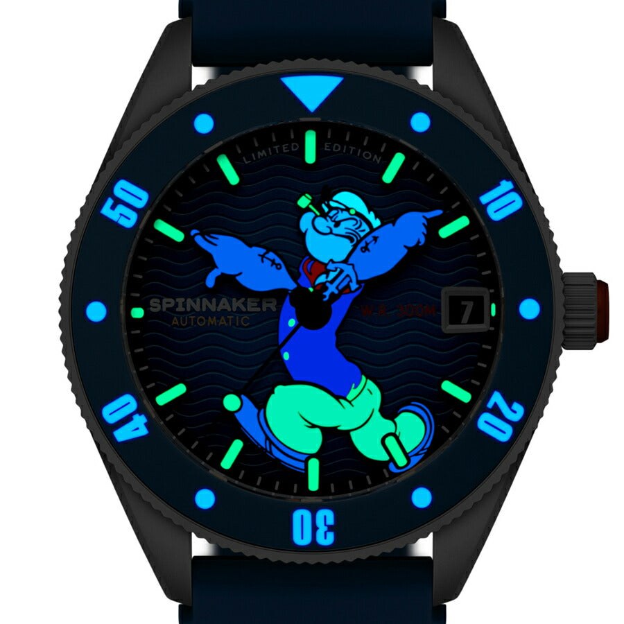 スピニカー チャレンジャー ポパイ コラボレーション 限定モデル アンカーアームズ SP-5163-02 メンズ メカニカル 自動巻 蓄光 ブルー 樹脂バンド