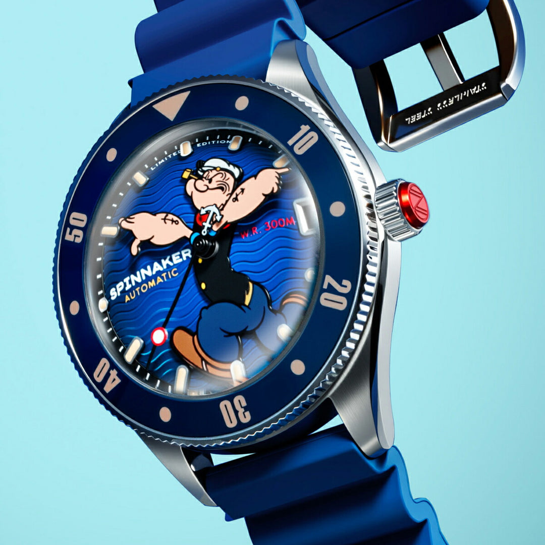 スピニカー チャレンジャー ポパイ コラボレーション 限定モデル アンカーアームズ SP-5163-02 メンズ メカニカル 自動巻 蓄光 ブルー 樹脂バンド