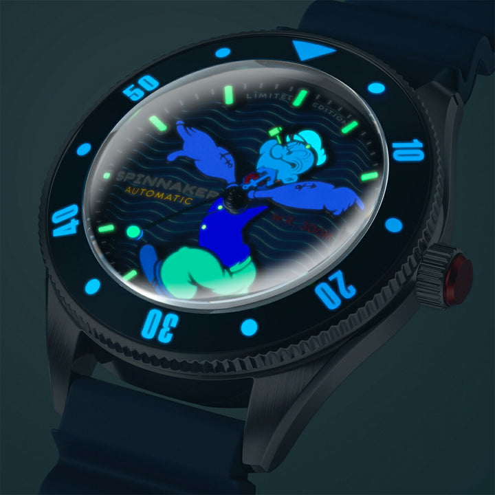 スピニカー チャレンジャー ポパイ コラボレーション 限定モデル アンカーアームズ SP-5163-02 メンズ メカニカル 自動巻 蓄光 ブルー 樹脂バンド
