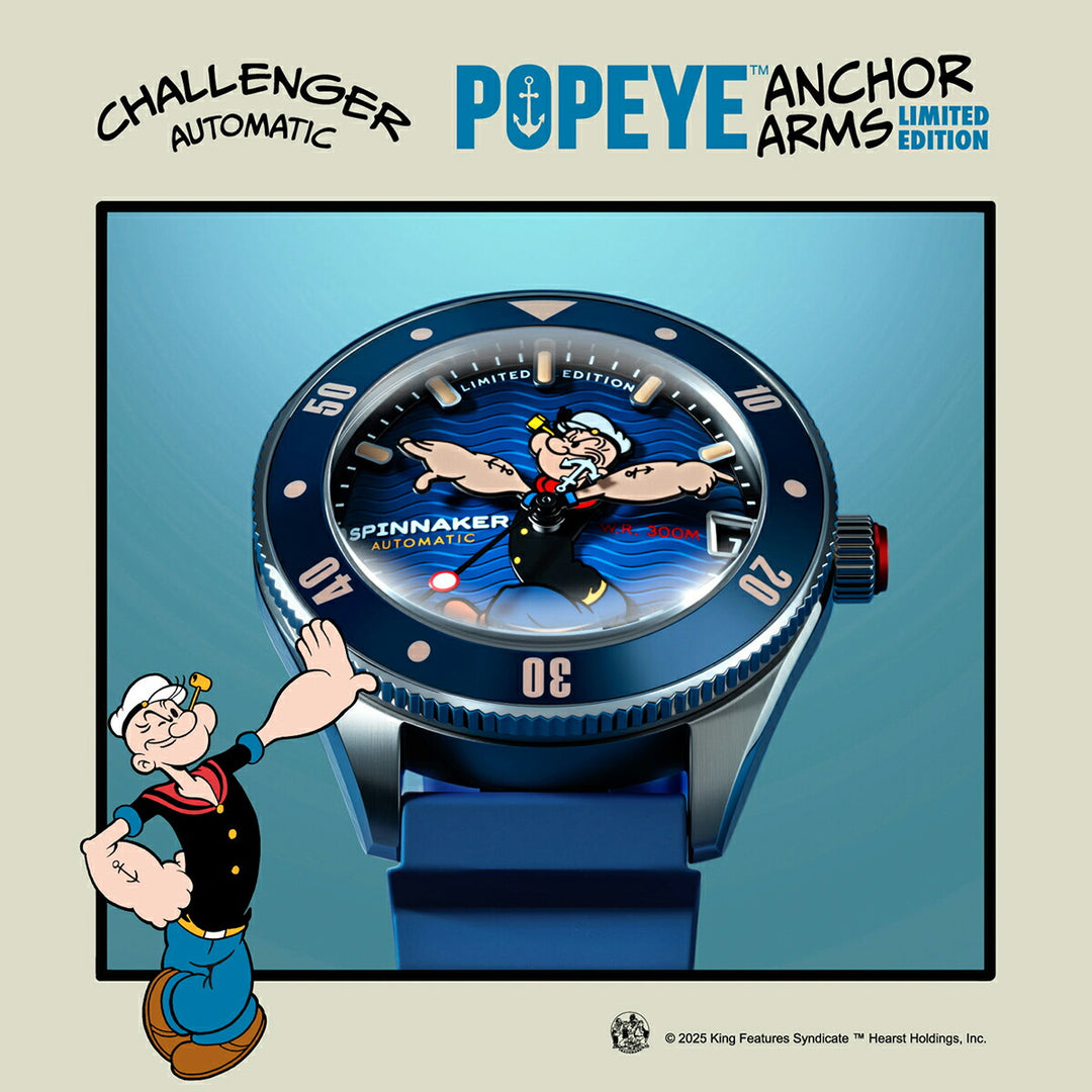 スピニカー チャレンジャー ポパイ コラボレーション 限定モデル アンカーアームズ SP-5163-02 メンズ メカニカル 自動巻 蓄光 ブルー 樹脂バンド