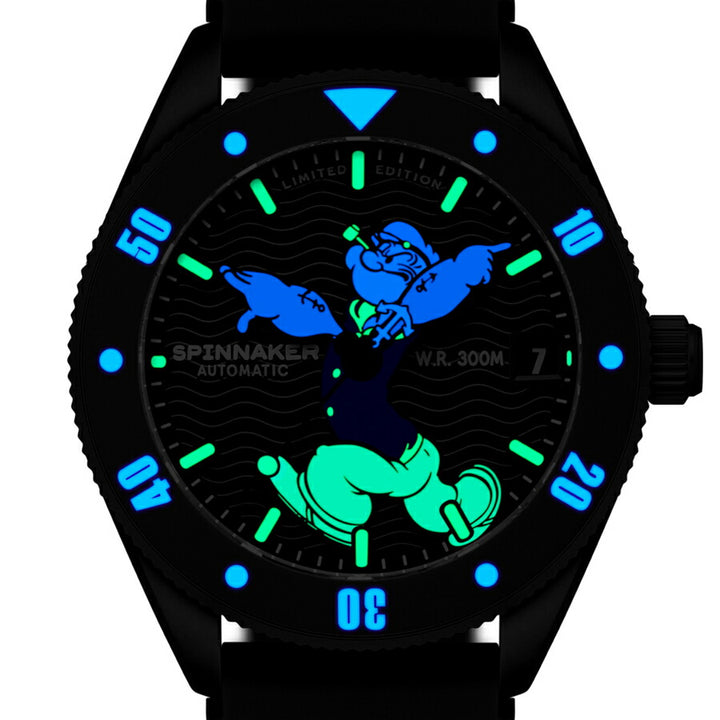 スピニカー チャレンジャー ポパイ コラボレーション 限定モデル アンカーアームズ SP-5163-03 メンズ メカニカル 自動巻 蓄光 ブラック 樹脂バンド