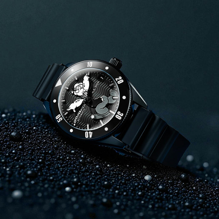 スピニカー チャレンジャー ポパイ コラボレーション 限定モデル アンカーアームズ SP-5163-03 メンズ メカニカル 自動巻 蓄光 ブラック 樹脂バンド