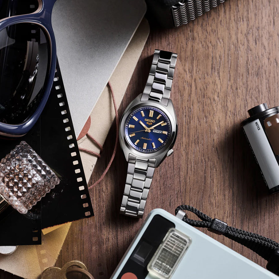 セイコー 5スポーツ SNXSシリーズ スモールサイズ へびたまケース SRRA009 レディース 自動巻 ネイビーダイヤル 日本製