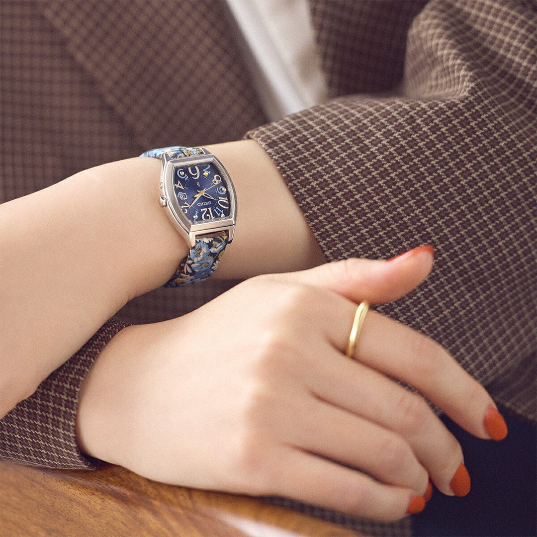 セイコー ルキア リバティー ファブリック 限定モデル チャイブ SSQW103 レディース ソーラー電波 トノー チタン