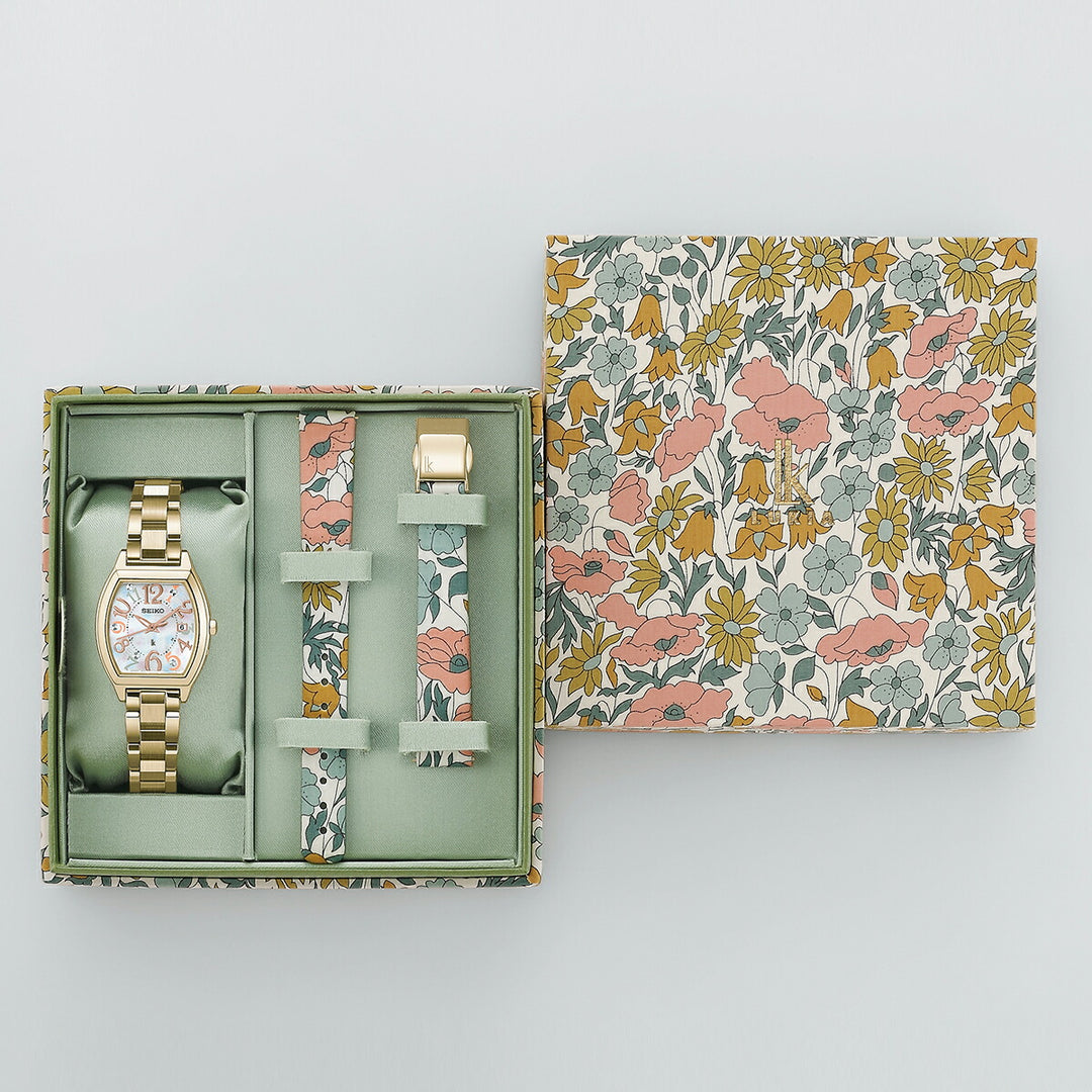 セイコー ルキア リバティー ファブリック 限定モデル ポピー・アンド・デイジー SSQW104 レディース ソーラー電波 トノー チタン