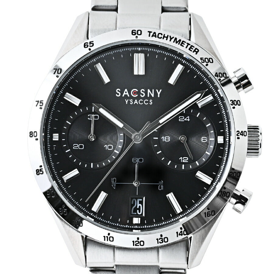 サクスニーイザック クオーツ クロノグラフ SY15219-BK メンズ 電池式 ブラックダイヤル メタルバンド