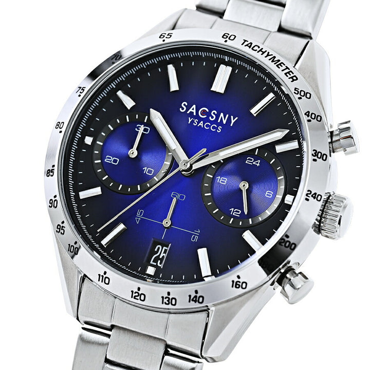 サクスニーイザック クオーツ クロノグラフ SY15219-BL1 メンズ 電池式 ブルーダイヤル メタルバンド
