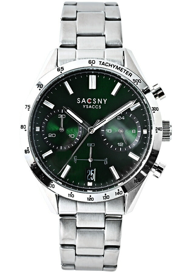 サクスニーイザック クオーツ クロノグラフ SY15219-GR メンズ 電池式 グリーンダイヤル メタルバンド