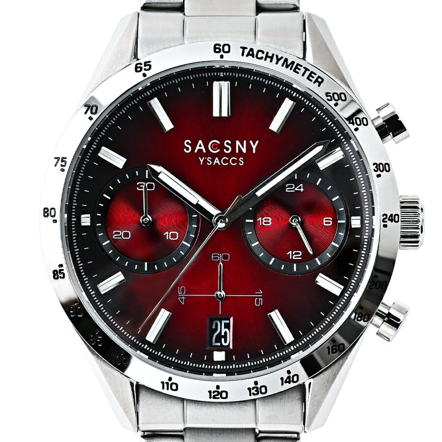 サクスニーイザック クオーツ クロノグラフ SY15219-RE メンズ 電池式 レッドダイヤル メタルバンド