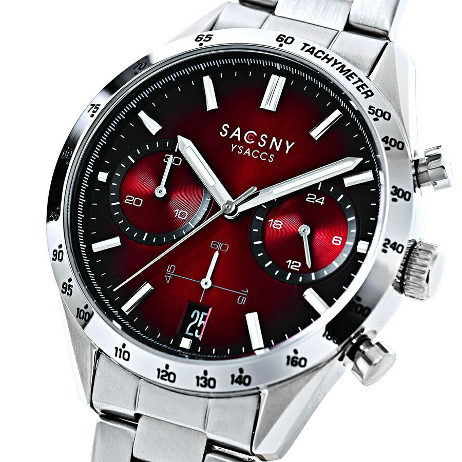 サクスニーイザック クオーツ クロノグラフ SY15219-RE メンズ 電池式 レッドダイヤル メタルバンド