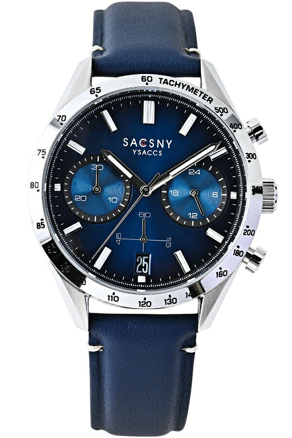 サクスニーイザック クオーツ クロノグラフ SY15221-BL2 メンズ 電池式 ブルーダイヤル 革ベルト