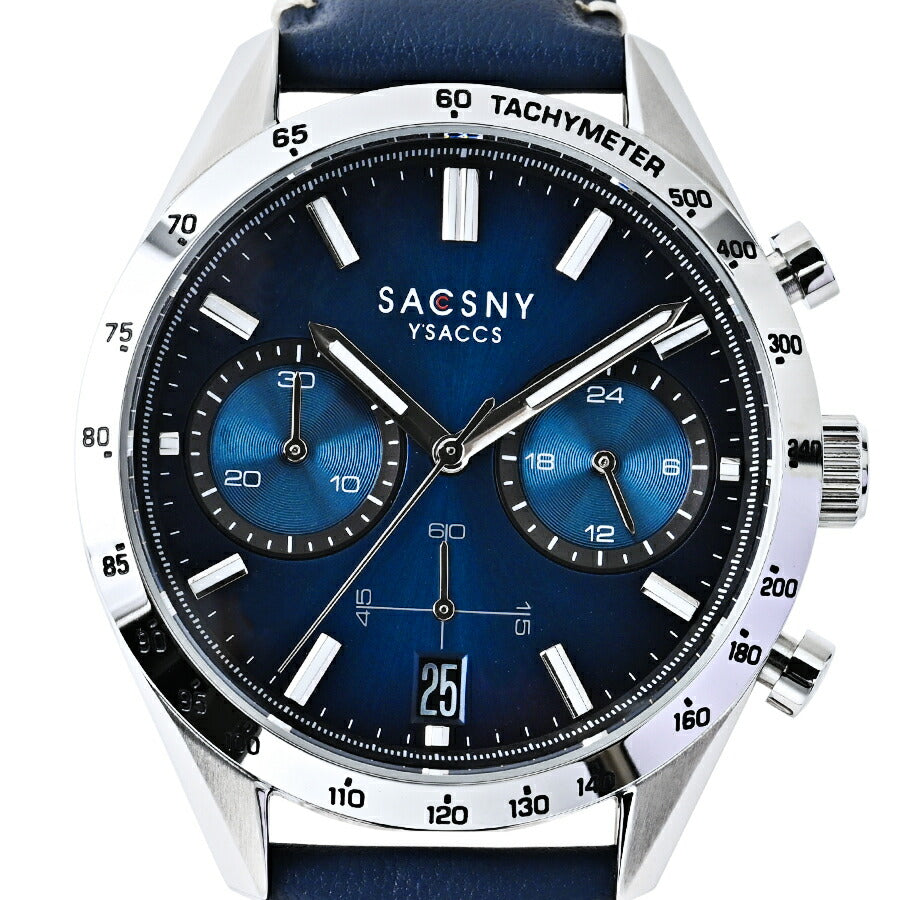 サクスニーイザック クオーツ クロノグラフ SY15221-BL2 メンズ 電池式 ブルーダイヤル 革ベルト