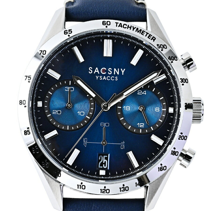 サクスニーイザック クオーツ クロノグラフ SY15221-BL2 メンズ 電池式 ブルーダイヤル 革ベルト