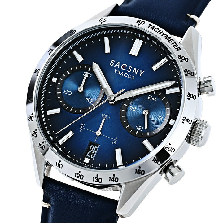 サクスニーイザック クオーツ クロノグラフ SY15221-BL2 メンズ 電池式 ブルーダイヤル 革ベルト