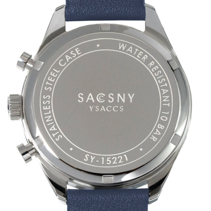 サクスニーイザック クオーツ クロノグラフ SY15221-BL2 メンズ 電池式 ブルーダイヤル 革ベルト