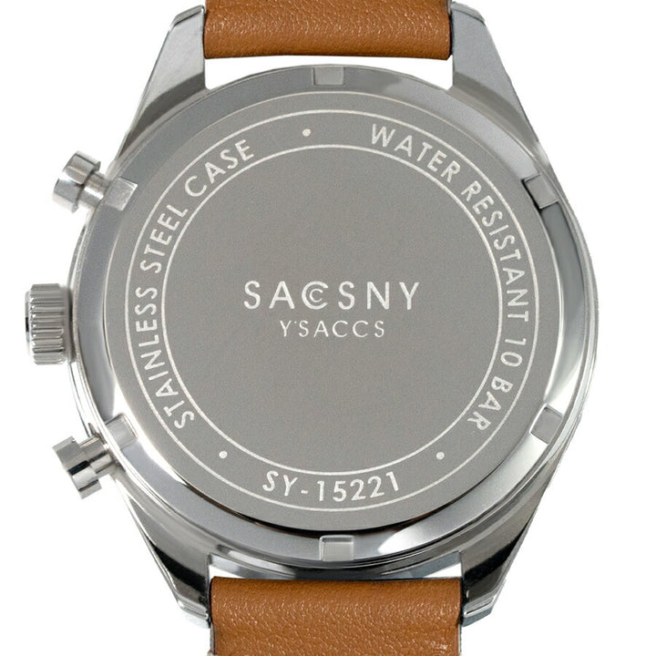 サクスニーイザック クオーツ クロノグラフ SY15221-BL3 メンズ 電池式 ブルーダイヤル ブラウン 革ベルト