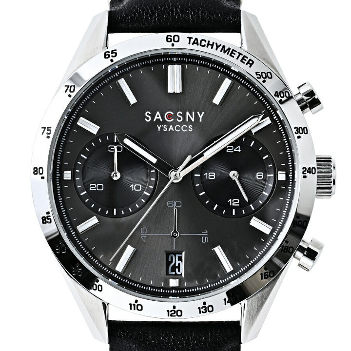 サクスニーイザック クオーツ クロノグラフ SY15221-GN メンズ 電池式 ブラックダイヤル 革ベルト