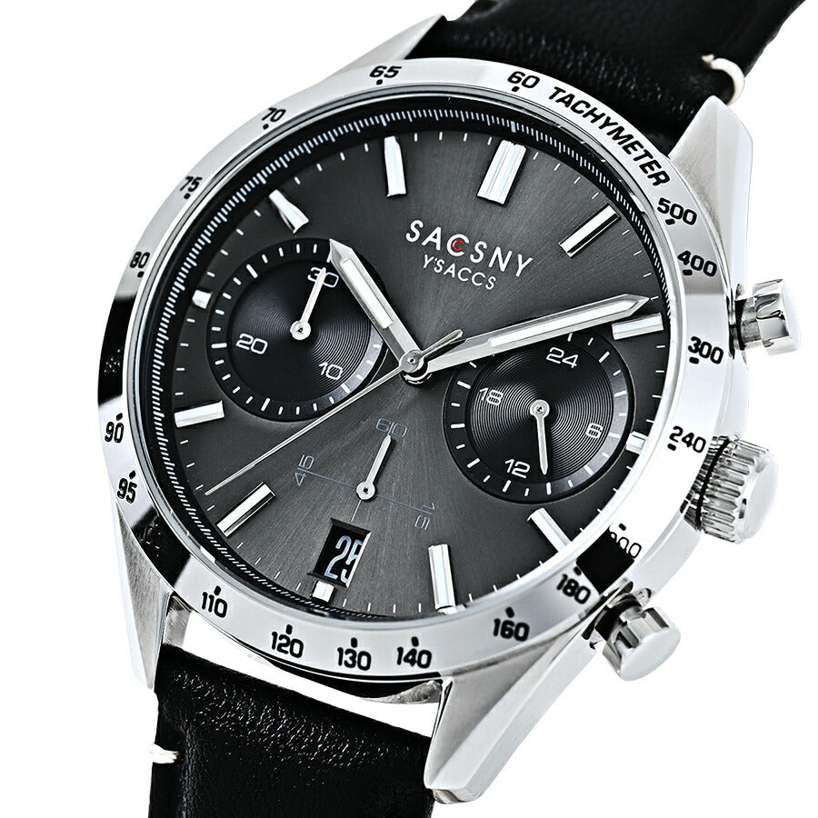 サクスニーイザック クオーツ クロノグラフ SY15221-GN メンズ 電池式 ブラックダイヤル 革ベルト