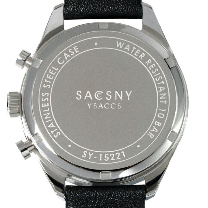 サクスニーイザック クオーツ クロノグラフ SY15221-GN メンズ 電池式 ブラックダイヤル 革ベルト