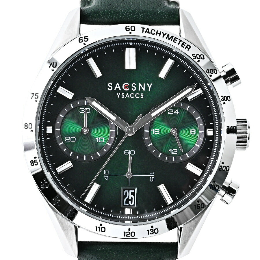 サクスニーイザック クオーツ クロノグラフ SY15221-GR2 メンズ 電池式 グリーンダイヤル 革ベルト LB202