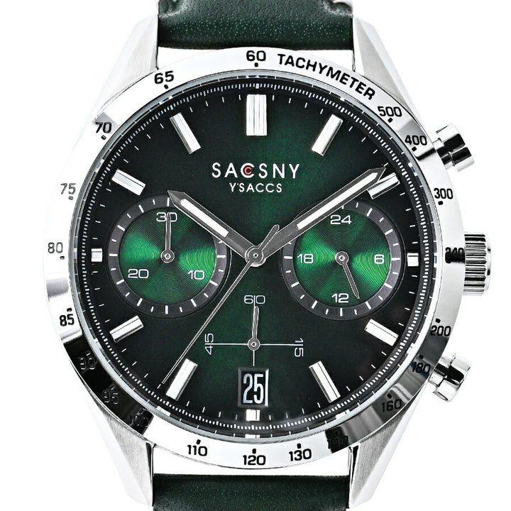サクスニーイザック クオーツ クロノグラフ SY15221-GR2 メンズ 電池式 グリーンダイヤル 革ベルト LB202