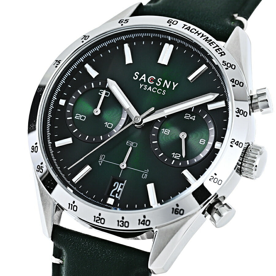 サクスニーイザック クオーツ クロノグラフ SY15221-GR2 メンズ 電池式 グリーンダイヤル 革ベルト LB202