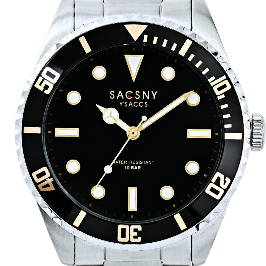 サクスニーイザック 3針 ダイバーデザイン SY15223-BK メンズ クオーツ 電池式 ブラックダイヤル メタルバンド