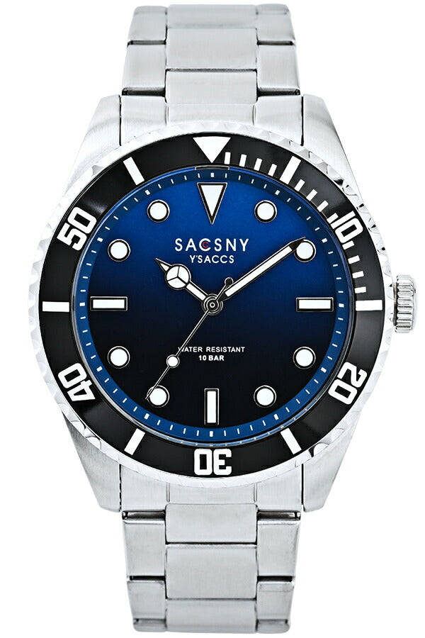 サクスニーイザック 3針 ダイバーデザイン SY15223-BL メンズ クオーツ 電池式 ブルーダイヤル メタルバンド
