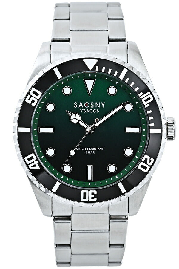 サクスニーイザック 3針 ダイバーデザイン SY15223-GR メンズ クオーツ 電池式 グリーンダイヤル メタルバンド