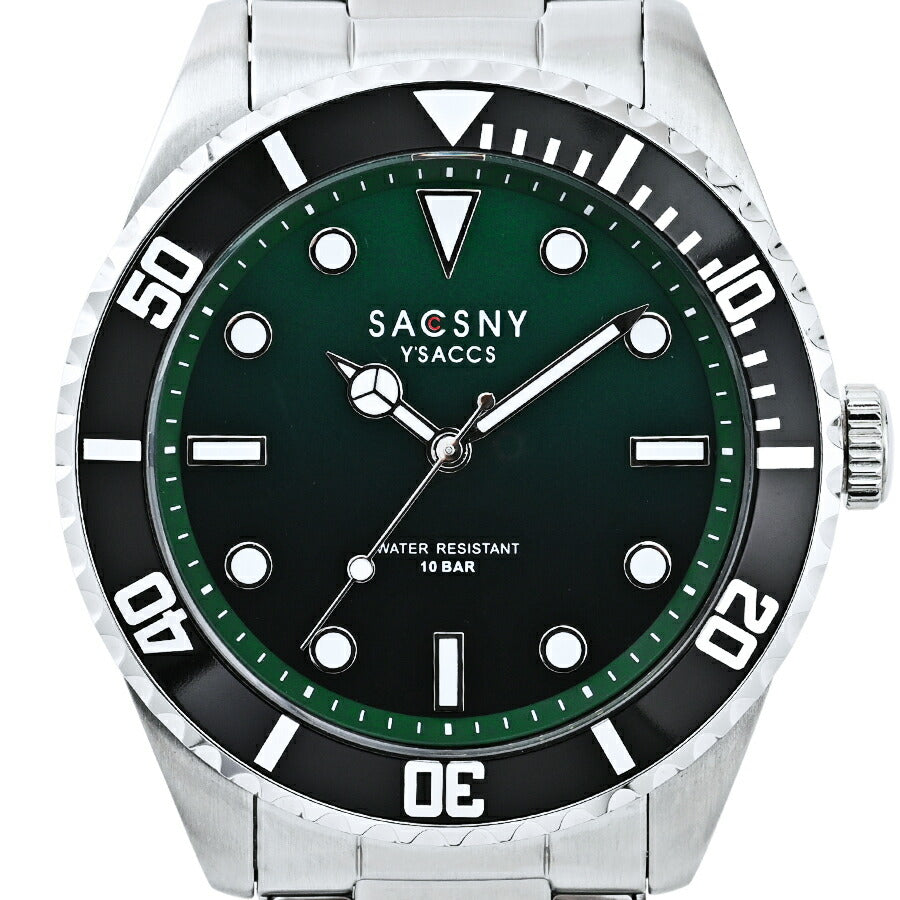 サクスニーイザック 3針 ダイバーデザイン SY15223-GR メンズ クオーツ 電池式 グリーンダイヤル メタルバンド