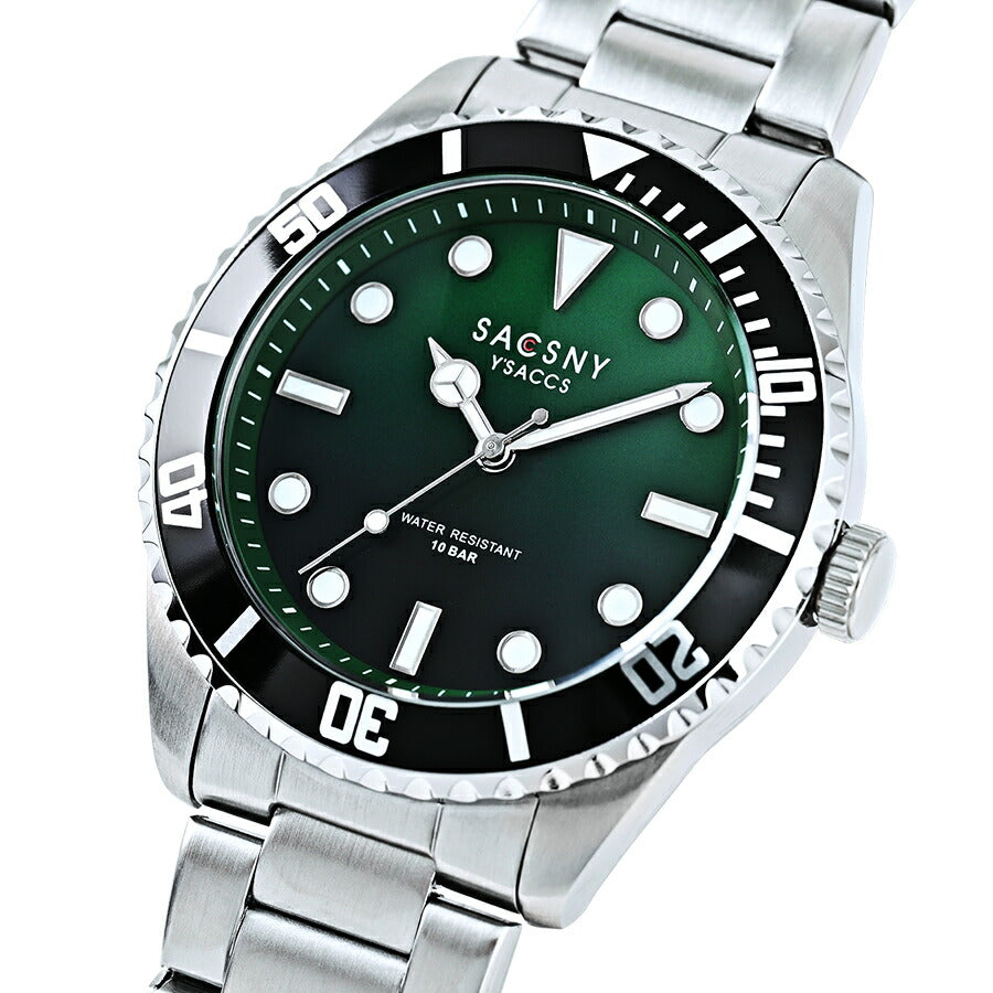 サクスニーイザック 3針 ダイバーデザイン SY15223-GR メンズ クオーツ 電池式 グリーンダイヤル メタルバンド