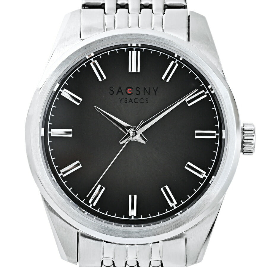 サクスニーイザック 3針 SY15225-GN メンズ クオーツ 電池式 ブラックダイヤル メタルバンド